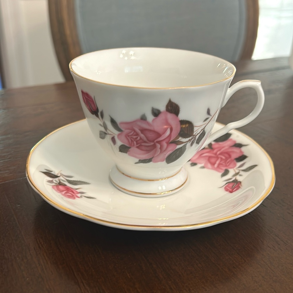 China- Cup and Saucer- Rose Pattern